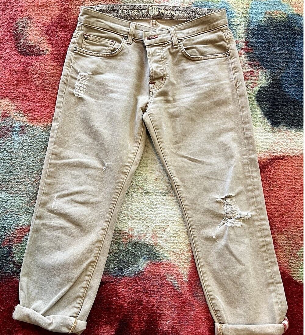 Rich & Skinny Size 26 Jeans Women's Beige / Tan relaxed fit distressed w tears